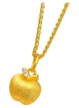 珞石新中式沙金拉丝苹果项链吊坠实心平安果锁骨链圣诞节送女友礼