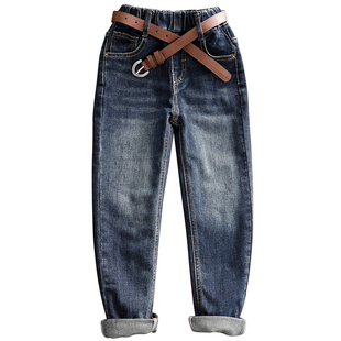 男童瘦版牛仔裤儿童春秋窄版长裤男孩蓝色裤子中大童修身小脚裤