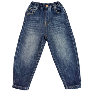 男童加绒牛仔裤子小脚简约2025冬款新品宝宝小中大厚潮流儿童长裤