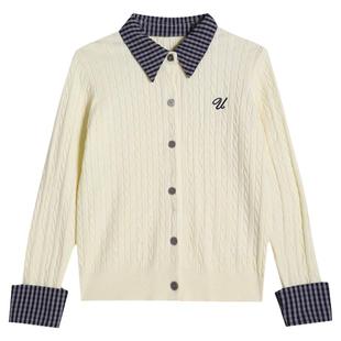 高级感减龄时尚撞色刺绣麻花polo领长袖针织衫毛衣女春秋冬季上衣