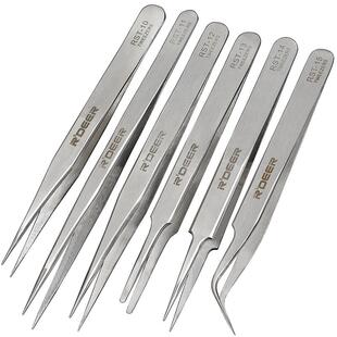 飞鹿不锈钢镊子长尖头防静电子维修工具圆弯头夹黑头粉刺燕窝挑毛