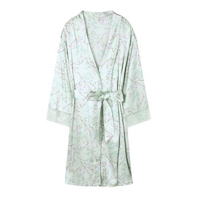 女士真丝印花系带家居睡袍