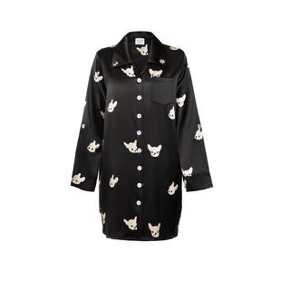 野兽派日进斗金小奶狗女真丝衬衫裙睡衣家居服生日节日礼物