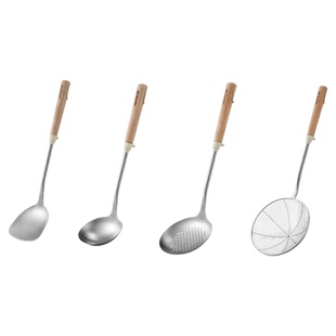 九阳不锈钢锅铲304家用炒勺实木柄汤勺漏勺线漏炒菜铲子厨具套装