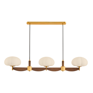 旭呈法式中古风餐厅灯吊灯一字长条美式复古吧台胡桃木色餐桌灯具