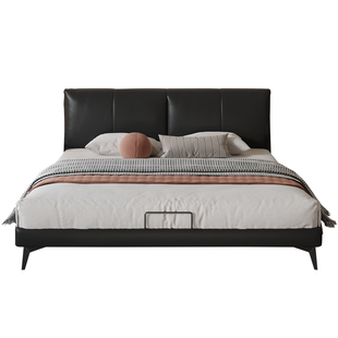 意式轻奢皮艺床网红高脚悬浮头层牛皮小户型主卧现代极简真皮大床