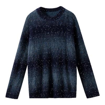 渐变色珠片纱亮片针织衫套头毛衣