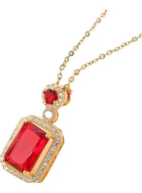 祖母绿蓝宝石钛钢项链不掉色女款