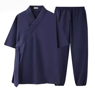 武当山道士服装男女夏季短袖道袍斜襟短袍太极服修禅居士服三清领