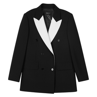 NEELLY纳俪商场同款黑白撞色西装外套秋新款英伦风拼接显瘦小西服