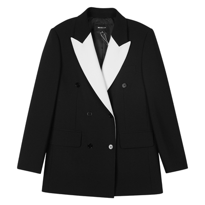 NEELLY纳俪商场同款黑白撞色西装外套秋新款英伦风拼接显瘦小西服