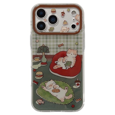 jze 韩风彩绘可爱慵懒卡通猫咪适用苹果17ProMax手机壳iphone15新款16pro女款小众17pro双层14全包防摔手机套