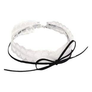 白色蕾丝choker蝴蝶结绑带项链复古甜美叠戴层次感颈链锁骨链项圈