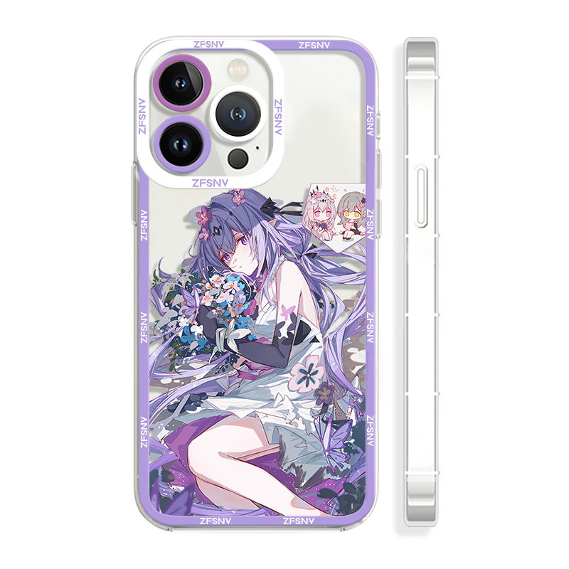 ins风唯美紫发少女16pro手机壳硅胶二次元苹果15适用于iPhonex华为p70小米12vivos19荣耀300红米
