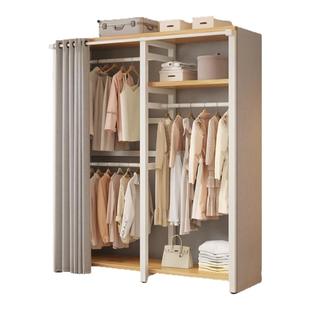 金属衣柜钢木防尘卧室衣帽间挂衣架组合开放式罩物收纳简易衣帽架