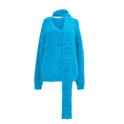 SainteYunne设计师温暖贵气显白长毛氛围显瘦v领毛衣孔雀蓝SY204