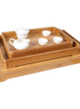 竹木茶盘日式长方形放茶杯托盘