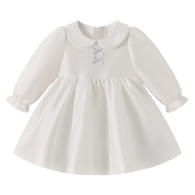 [7A抑菌]女童翻领长袖连衣裙早春儿童公主裙女宝礼裙周岁宝宝礼服