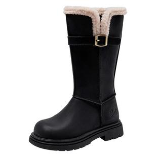 芭比童鞋女童靴子2025新款冬季加绒加厚高靴中大童棉靴儿童长筒靴