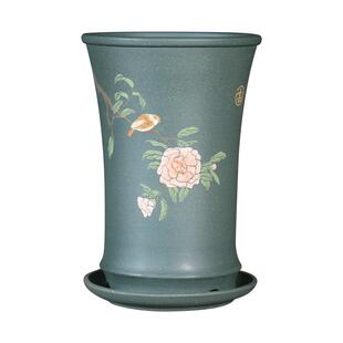 宜兴紫砂兰花盆君子兰盆果绿泥绘带托盘盆景阳台桌面陶瓷盆栽兰盆