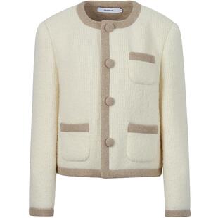 CALVINLUO 针梭拼圆领撞边短外套  新年限定小香风外套 乔欣同款