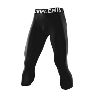 男 速干打底薄款运动健身弹力篮球足球紧身防护铲球七分裤黑白灰