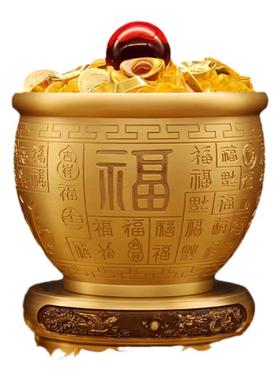 纯黄铜百福缸米缸福字缸聚宝盆存钱罐客厅店铺办公室大号装饰摆件