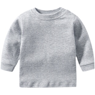 宝宝长袖T恤纯棉春装白色灰色黑色小婴儿上衣秋季小童圆领打底衫