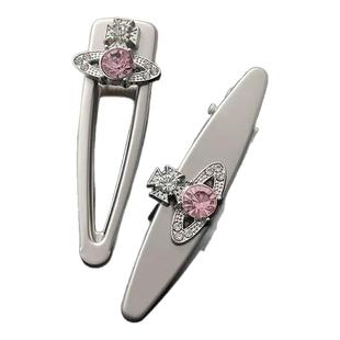 银色带钻粉色土星闪钻发夹新款侧边刘海夹碎发发卡高级感夹子边夹