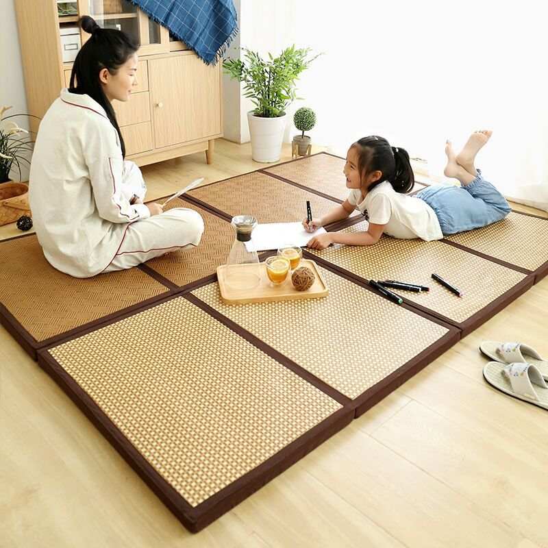 新中式客厅地毯折叠凉席地爬行垫子铺垫垫榻榻米藤编垫儿童夏季地
