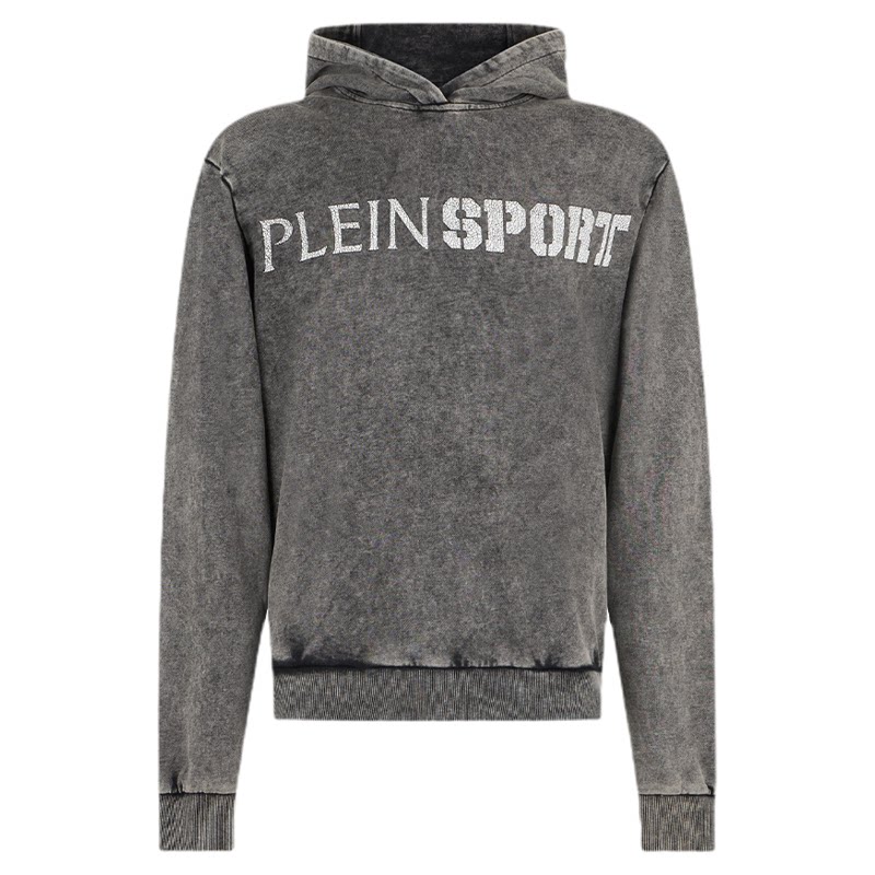 PLEIN SPORT 男士复古做旧款宽松上衣套头连帽卫衣