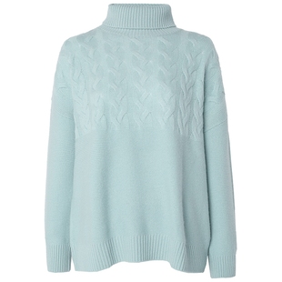 皮皮狗女装高领粗针加厚绞花宽松廓形羊绒衫