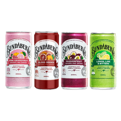 澳洲宾得宝Bundaberg进口百香果血橙果汁气泡水汽水饮料200ml*6罐