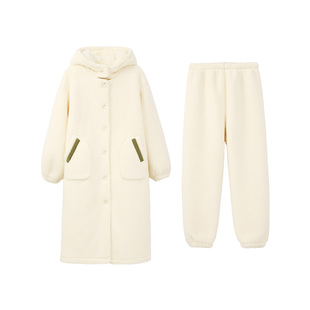 安之伴【巨保暖】北羔绒睡袍女冬季加厚珊瑚绒睡衣冬款连帽家居服