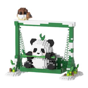 爿乜国宝熊猫花花飞云益智拼装积木儿童玩具小颗粒拼图摆件礼物3d