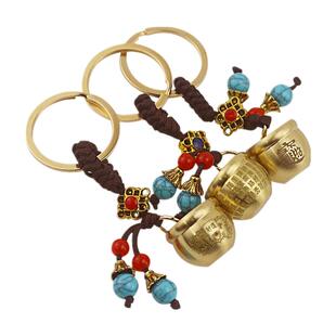 黄铜百福小缸手工聚宝盆diy钥匙扣挂件配饰聚财招财客厅创意摆件