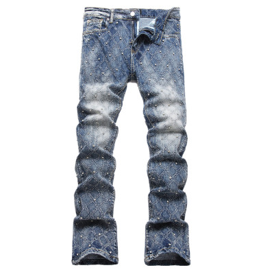 高端轻奢微喇叭牛仔裤男款青少年潮流超火爆款修身休闲百搭长裤子