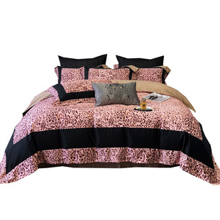 小富婆的一天︱欧美高端四件套全棉粉色豹纹被套床单纯棉床上用品