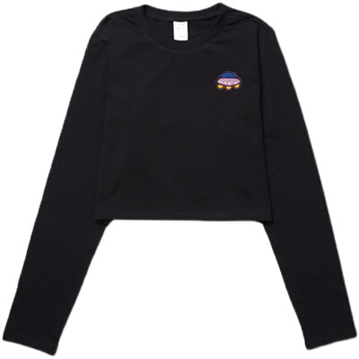 billkong2021新款夏天ins原宿风国潮刺绣印花长袖露脐T恤青春百搭