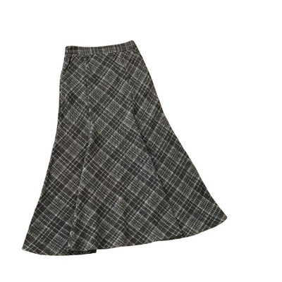 复古毛呢格纹中长款半身裙