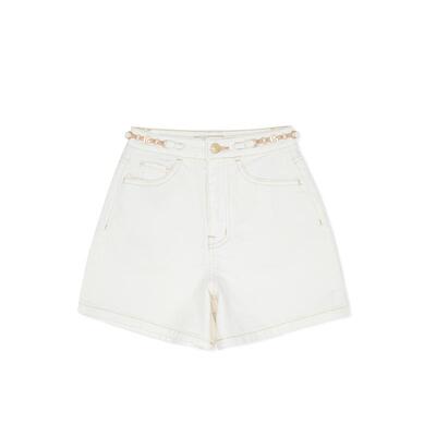 GUESS女士金属腰饰白金配色水洗短裤-W4PD1FD51V0