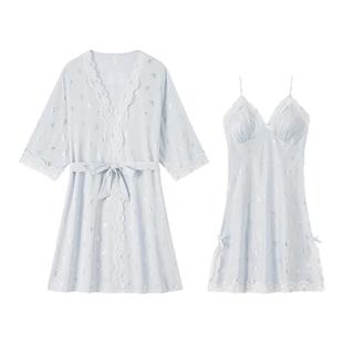 冰丝睡裙女春秋性感睡衣纯欲风睡袍蕾丝吊带夏季带胸垫丝绸浴袍冬