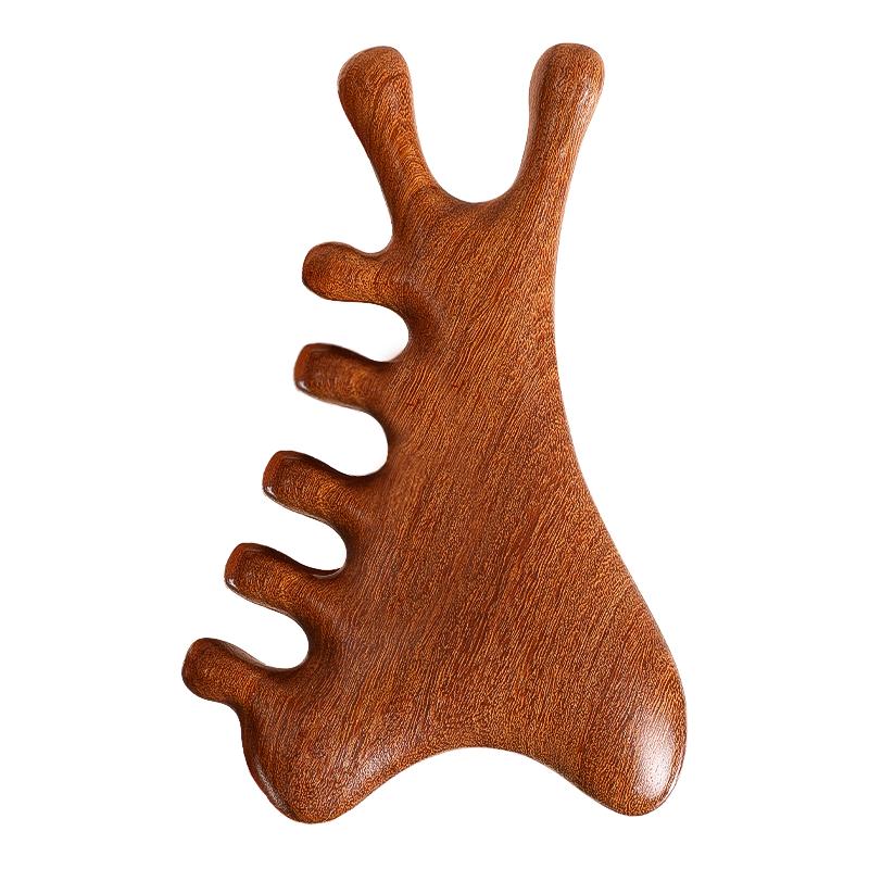 四合一多功能天然檀木梳子按摩头皮经络脱发梳头疗刮痧疏通神器防