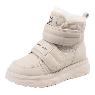 星期六白色雪地靴加绒短靴冬季新品厚底魔术贴女靴SS3411A1CQ