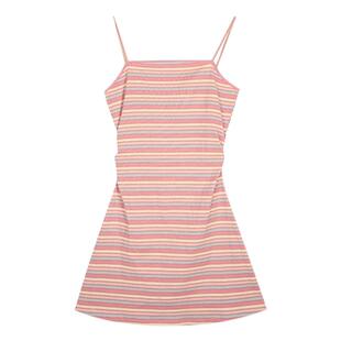 大码胖mm条纹彩虹吊带连衣裙女2025新款掐腰夏季小个子短裙a字裙