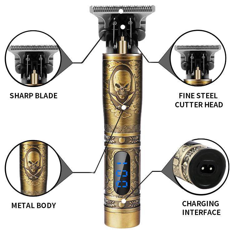 跨境爆款液晶数显家用海盗小复古推电雕刻推子剪T9光头理发器油头