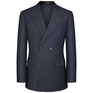 吉约蒙双排扣羊毛西服套装男藏青色商务正装西装外套新郎结婚礼服