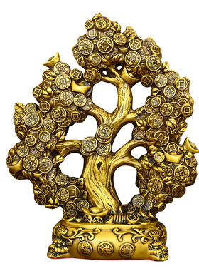 纯黄铜发财树摆件招财摇钱树客厅酒柜装饰送礼开业乔迁礼物工艺品