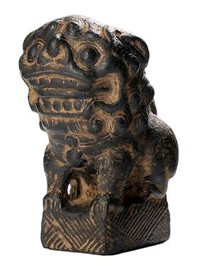 老青石雕中日式清供案头狮子摆件