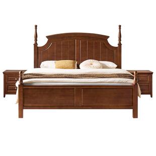 全友家居美式复古风主卧实木床1米8双人大床2025新款1.5m单人床架